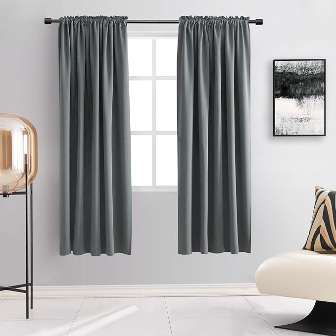 DONREN 72 Inches Long Room Darkening Curtain Draperies for Living Room - Blackout Solid Rod Pocket Curtains for Dining Room(2 Panels,Medium Grey) by DONREN