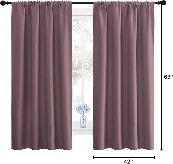 NICETOWN Blackout Curtains for Living Room, Darkening Window Curtain Panels, Easy-Care Solid Thermal Insulated Draperies/Drapes for Daughter Room (Dry Rose, 2 Panels, 42 by 63) - Image 9