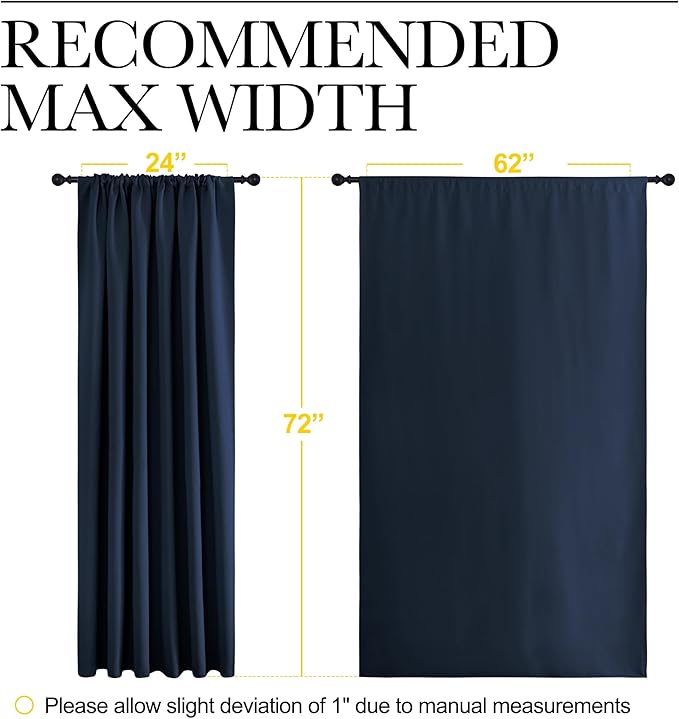 NICETOWN 2 Panels Blackout Curtains, Rod Pocket Window Curtains Room Darkning Drapes for Bedroom/Living Room, Thermal Insulated Solid Draperies for Home Office/Study, 62 by 72-Inch, Navy Blue - Image 6