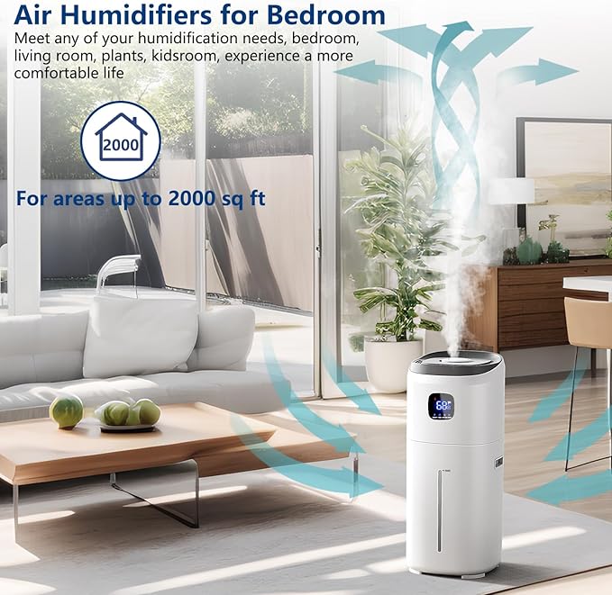 KZF 15L Humidifiers for Bedroom Large Room - 2000 Sq.ft Coverage, 72Hrs Runtime, Top Fill, 26dB Quiet, 3 Mist Levels & Diffuser, Auto Shut-Off, Ready for Baby Nursery and Plants - Image 6