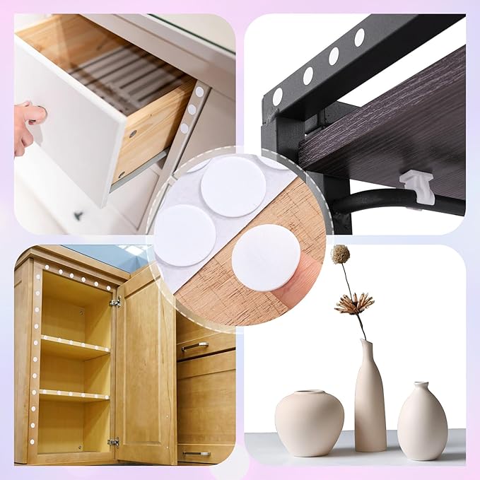 400 Pcs Small Felt Furniture Pads, Self-Adhesive EVA Foam Dot Circles, Round Felt Furniture Stickers for Desks Drawers Vases Photo Frames Cabinets Doors Candlesticks - White (0.78") - Image 7