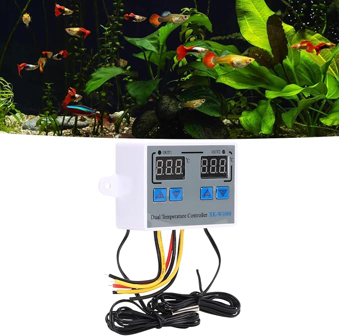 Dual Display Temperature Humidity Controller, Digital Thermostat Dual Temperature Controller 12V Direct Output Heating Cooling Thermostat Switch NTC 10K Sensor for Aquarium Tank Greenhouse - Image 2