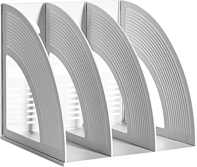 Marte Vanci Magazine File Holder Book Desktop Organizer Plastic Storage Sturdy Vertical 3 Section Folder Light Gray - Image 2