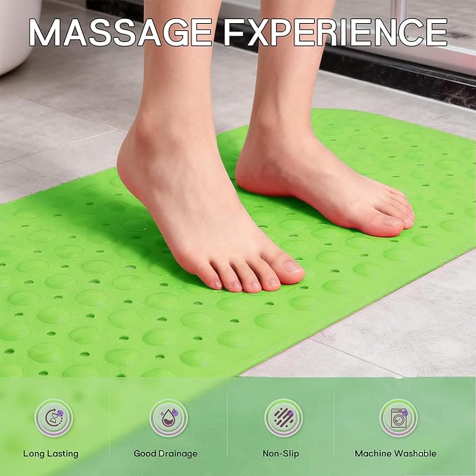 Anti-Slip Bathtub Shower mat, 39.3×15.7 inch（Approximately 100 × 40cm） Soft Oversized Machine Washable Non-Slip Bathtub mat with Drainage Holes, Bathroom Floor Suction Cup.（1-Opaque Pea Green） - Image 6