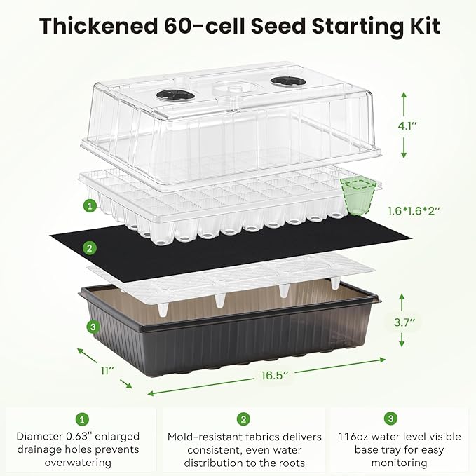 Seed Starter Tray with Grow Light - 60 Cells Self-Watering Seed Starter Kit with 24/7 LED Grow Light, 4’’ Humidity Dome for Herbs, Indoor Plant Germination (1) - Image 4