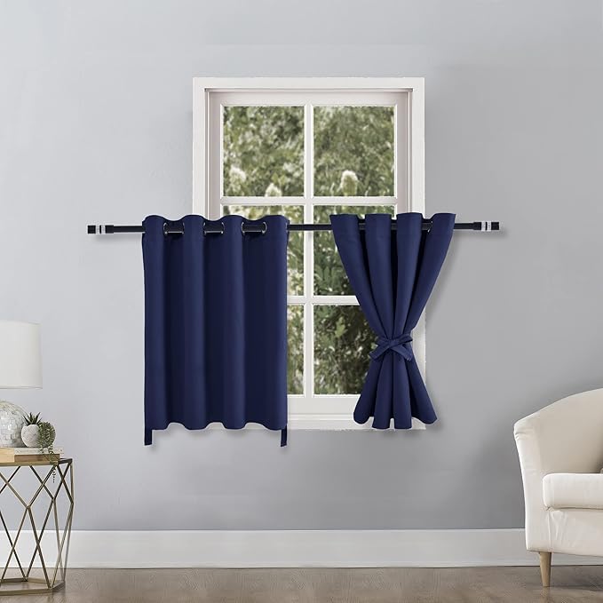Hiasan RV Blackout Curtains for Bedroom, 52 x 36 Inches Long - Thermal Insulated & Light Blocking Window Curtains for Living Room, 2 Drape Panels Sewn with Tiebacks, Navy Blue - Image 2