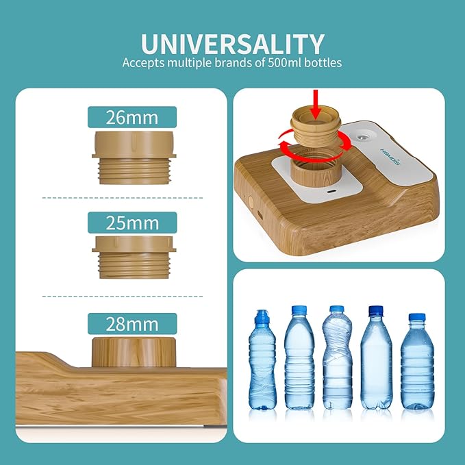 Travel Humidifier, Portable Humidifier for Plants, Bedroom, Office, Hotel or Car, 5000mAh Battery Operated Mini Cool Mist Humidifiers, Quiet 23dB, Auto-off, Night Light & BPA-Free, Wood Grain - Image 7
