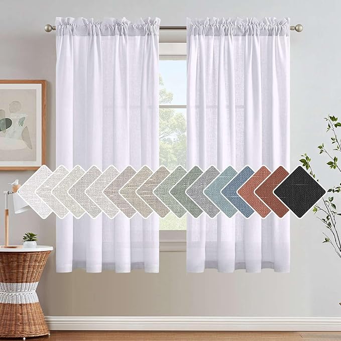 H.VERSAILTEX Light Filtering Linen Textured Curtains for Living Room Window Treatment Natural Durable Privacy Added Draperies/Drapes/Panels/Treatment, Rod Pocket (2 Pack, 52 by 54 Inch, Bright White) by HVERSAILTEX