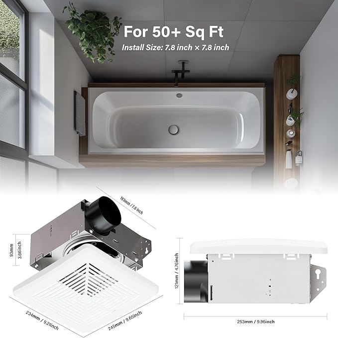 50CFM Ceiling Bathroom Exhaust Fan: Vent Fan with Grille, Bath Wall Mount Ventilation fan for New Building Multi Family, Condo, Apartment and Hotel, White, Contracors 6 Packs - Image 2