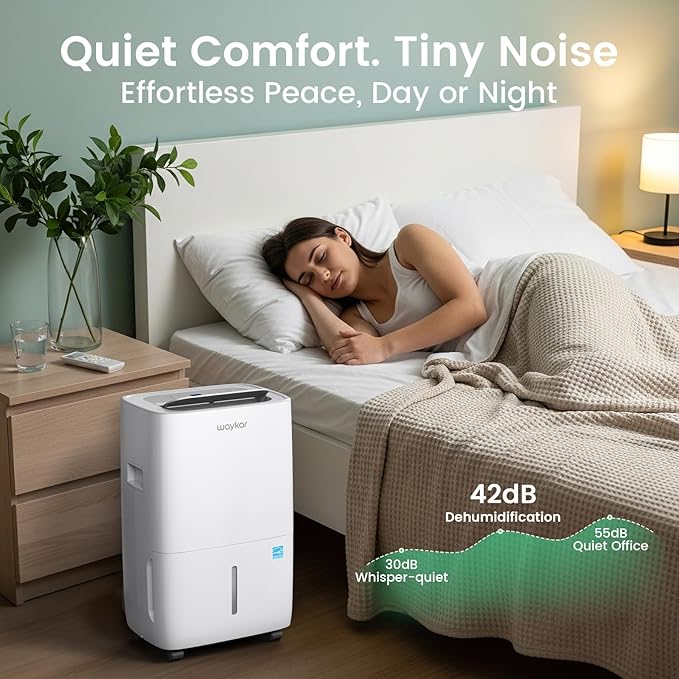 Waykar 80 Pints Energy Star Dehumidifier for Spaces up to 5,000 Sq. Ft at Home, in Basements and Large Rooms with Drain Hose and 1.14 Gallons Water Tank - Image 5