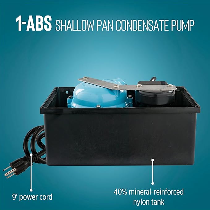 Little Giant 1-ABS 115-volt, 1/150 HP, 205 GPH Automatic Shallow Pan Condensate Removal Pump for Ceiling Mounted Air Conditioners or Dehumidifiers, with Condensate Collection Tank, Black/Blue, 550522 - Image 4