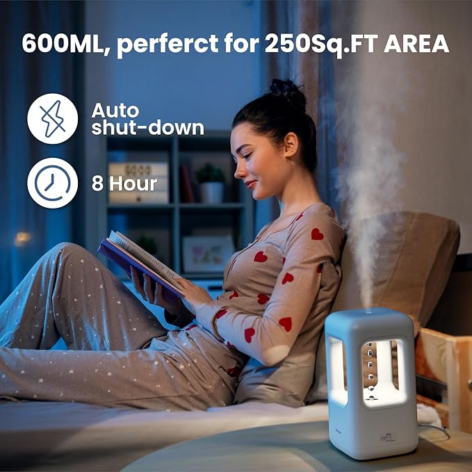 600ml Small Humidifier White - with Anti Gravity Water Flow Visual Effect, Provides Even Humidity for Indoor Plants, Bedroom & Desk, Quiet Portable Operation - Image 3