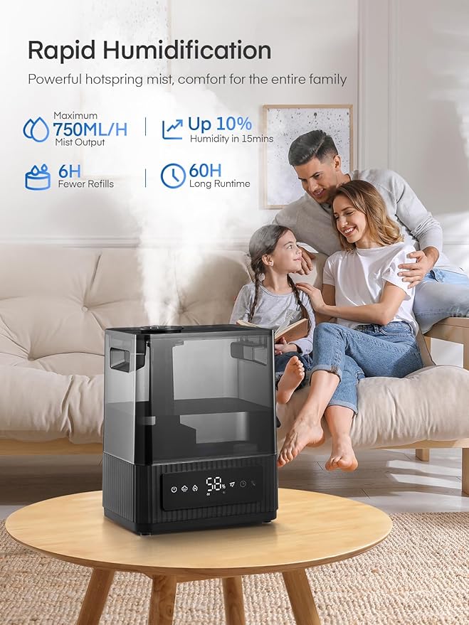 FOHERE Smart Humidifier for Bedroom, 6L Quiet Warm Cool Mist Humidifier with 60H Runtime, Aroma Diffuser, Sleep Mode, 12H Timer, Ultrasonic Top Fill Humidifiers for Home, Baby, Plants, Office - Image 3