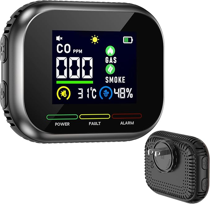 6 in 1 Carbon Monoxide Detectors Plug in, CO Detector & Natural Gas Detector with Battery Backup, HD Digital Display Monitors CO, Gas, Temp, Humidity, Smoke Alarm for Travel Home, RV by Unknown