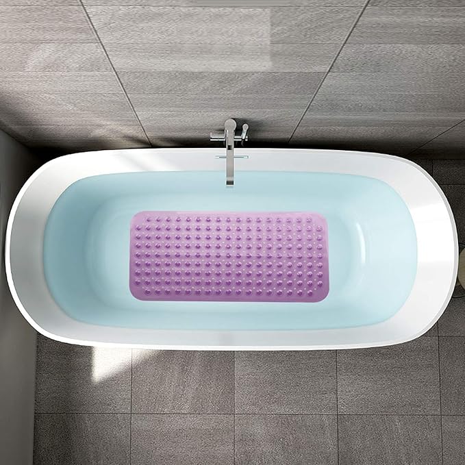 YINENN Bath Tub Shower Stall Mats 31x15.5 Inch Non-Slip and Latex Free, Bathtub Mat with Suction Cups, Machine Washable Bathroom Mats with Drain Holes(Purple) - Image 5