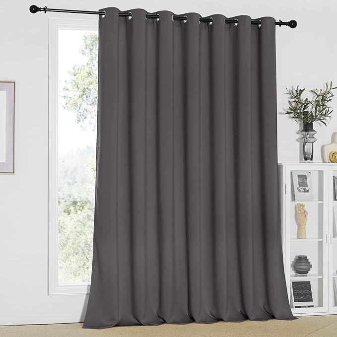 NICETOWN Sliding Patio Door Curtains - Grey Blackout Room Darkening Door Vertical Blinds for Dining Room with Grommet Top (Gray, 100 inches W x 95 inches L) by NICETOWN