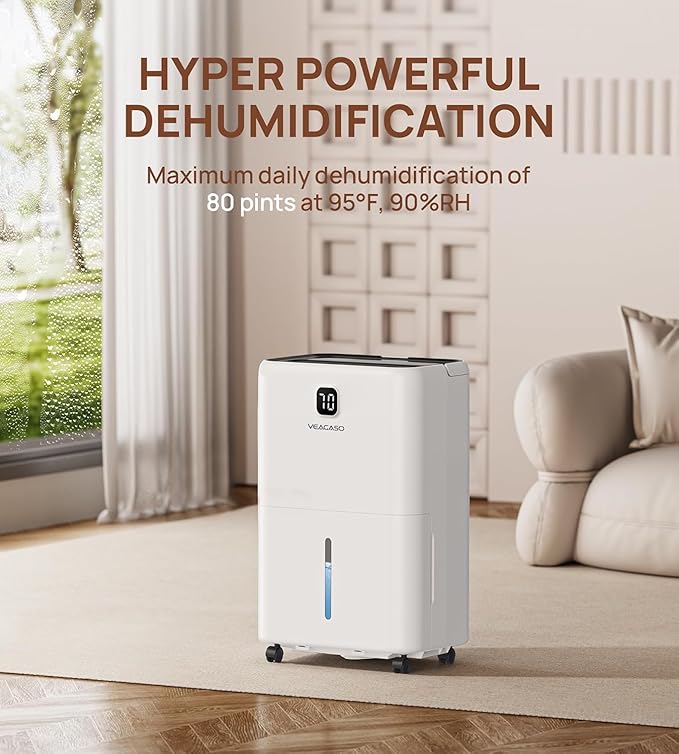 80 Pint Dehumidifier for Basement & Home up to 5500 sq.ft, Smart Humidity Control, Auto Defrost, Quiet Sleep Mode, Drain Hose Included, 3 Modes & 24H Timer - Image 2