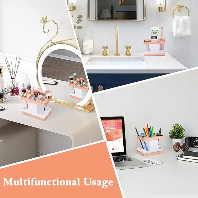 Chintu Kids Toothbrush Holder Set Rust Free Family Toothpaste Holder for Bathroom Countertop, Plastic Toothbrush Organizer Stand, Electric Toothbrush Holder Bathroom Shower Accessories Withe/Rose Gold - Image 7