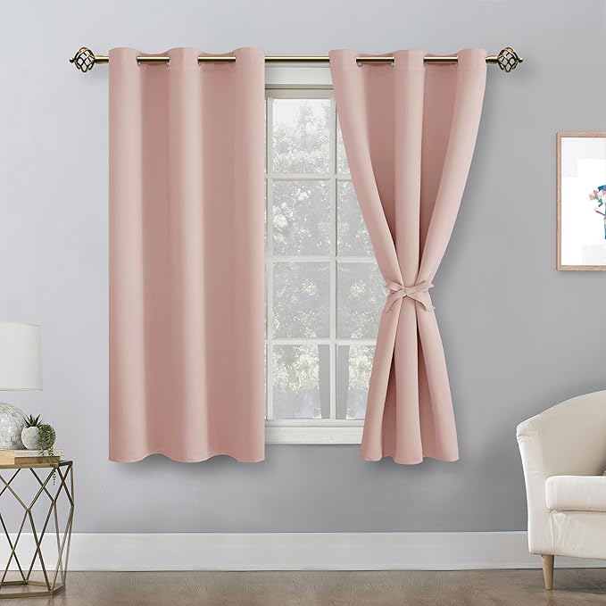 Hiasan Blackout Curtains for Bedroom - Thermal Insulated & Noise reducing Window Curtains for Living Room, 2 Drape Panels Sewn with Tiebacks, Blush, 42 x 54 Inch - Image 2