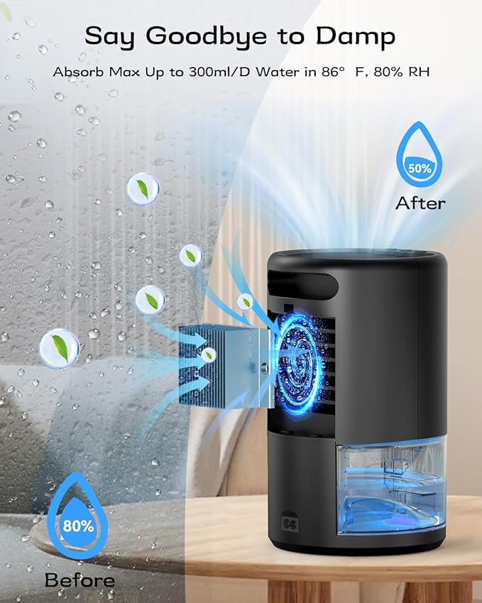 Dehumidifier, 35 oz Small Dehumidifiers for Home, Bathroom, Bedroom, Closet, Ultra-Quiet with Sleep Mode, 7 Color Lights & Auto Shut Off, Compact & Portable for RV, Rooms, Basement, Energy Saving - Image 2