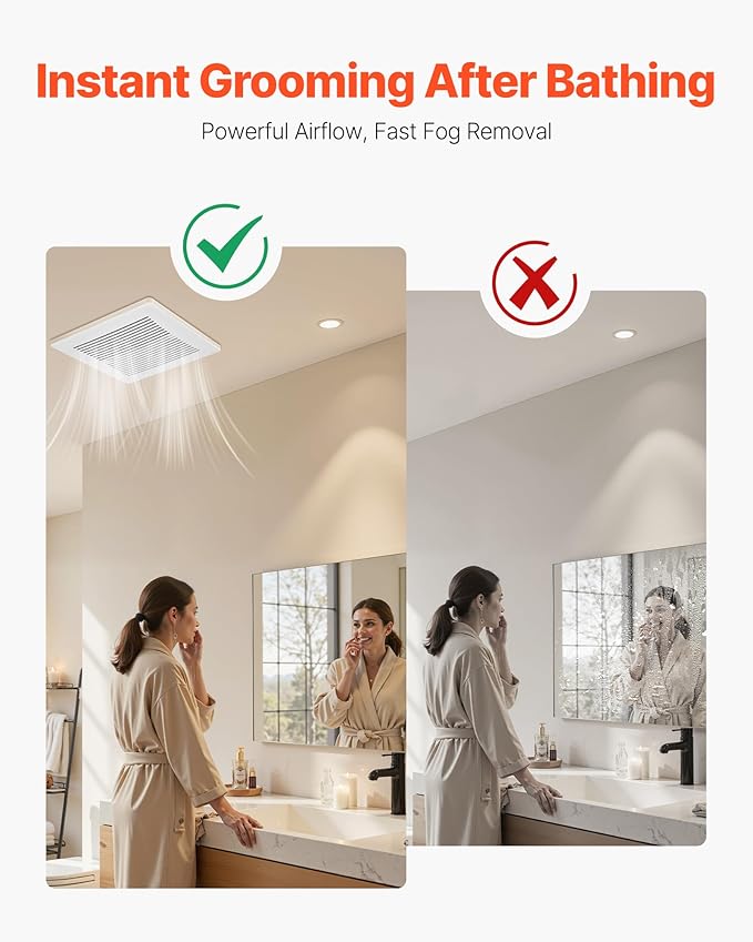 VEVOR Bathroom Exhaust Fan, 80 CFM Bathroom Vent, Low-Noise, Premium Motor Ceiling Fan, Standard 4-inch Duct Interface for Laundry Room, Storage Room, Home Ventilation, White - Image 5