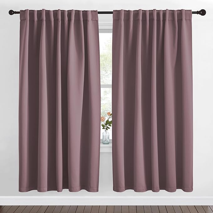 NICETOWN Blackout Curtain Panels Window Draperies - (Dry Rose Color) 62x72 inch, 2 Pieces, Insulating Room Darkening Blackout Drapes for Bedroom, Privacy Doorway Curtain for Door by NICETOWN