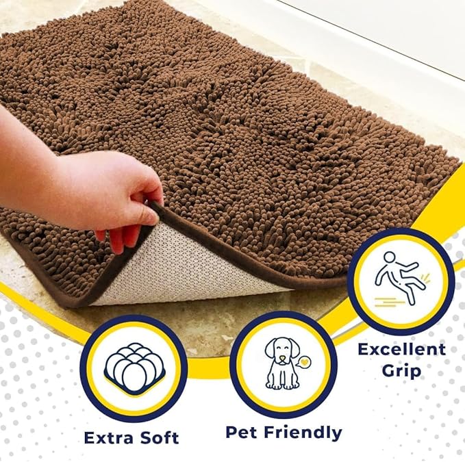 Muddy Mat® Pack of 3 Highly Absorbent Microfiber Dog Door Mat and Pet Rug, Non Slip Thick Washable Area Mat Soft Chenille for Kitchen Bathroom Bedroom and Outdoor - Brown Small, Medium & Large - Image 2