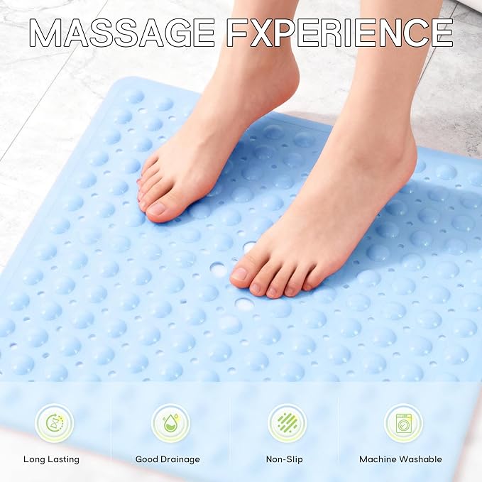 Anti-Slip Bathtub Shower mat, 20.8×20.8（Approximately 53×53cm） inch Soft Oversized Machine Washable Non-Slip Bathtub mat with Drainage Holes, Bathroom Floor Suction Cup.（1-Opaque Light Blue） - Image 4