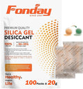 20g x 100 Packs Fonday Rechargeable Silica Gel Desiccant Packets Food Grade Fast Reactivate Desiccant Bags Moisture Indicating Orange to Green for Food Storage, Electronics, 3D Filament & Safes by Fonday