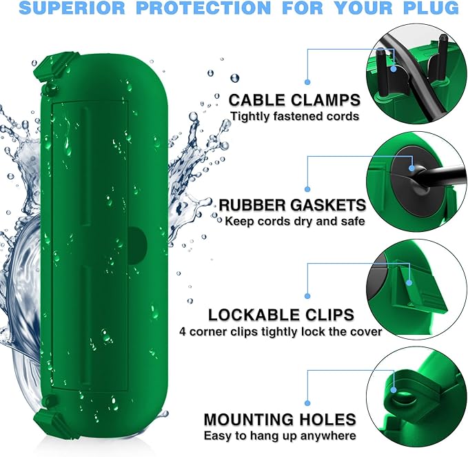 Flemoon [3 Pack] Outdoor Extension Cord Safety Cover, IPX4 Weatherproof Electrical Box to Protect Outdoor Outlet, Plug, Socket, Halloween, Christmas Holiday Decoration Light, Green - Image 8
