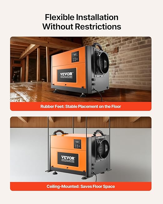 VEVOR 125 Pints Commercial Dehumidifier with Drain Hose, Portable Crawl Space Dehumidifiers for Basement Storage Room Industrial Grade, Auto Defrost/Drainage, Heavy-duty Galvanized Steel, LED Indicate - Image 5