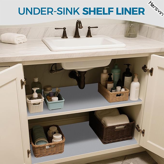 Hersvin Shelf Liners, 18in x 20ft Kitchen Drawer Mats, Non-Adhesive EVA Cupboard Protector, Cabinet Lining (Light Gray/Dot) - Image 7