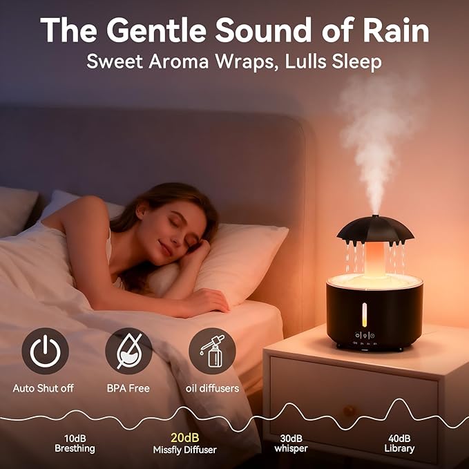 Missfly Aromatherapy Diffuser,Clouds and Cool Mist Humidifier,360° Rotatable,Super Quiet, Easy to Fill & Clean, Auto Shut-Off,300ml Humidifiers for Bedroom Home and Office (Black) - Image 7