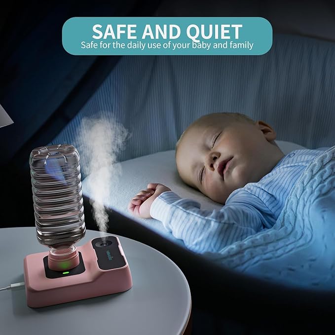 Portable Humidifiers for Travel, Small Mini Humidifier with Auto Shut-Off, Nightlight and Storage Bag for Hotel, Bedroom or Office, Plant Humidifier Indoor, Pink - Image 2
