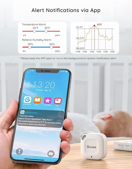 Govee Bluetooth Hygrometer Thermometer, Wireless Thermometer, Mini Humidity Sensor with Notification Alert, Data Storage and Export, 262 Feet Connecting Range, 3 Pack - Image 3