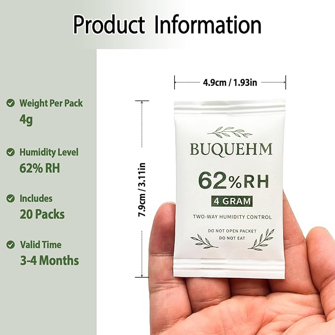62% Size 4g, 20 Pack Two-Way Humidity Control Packs – Hydration Packets & Moisture Absorbers for Storage Boxes, Camera Equipment & Food Containers - Image 3