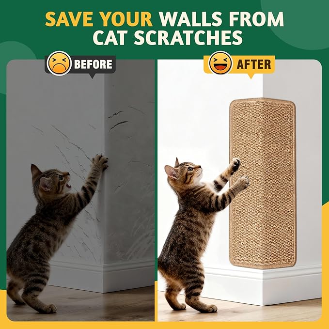 ENONCI​ Corner Cat Scratcher Wall Mounted for Indoor Cats, Cat Scratcher Pad for Door Frame, 19.6X9.8 Inch Anti Cat Scratch Door Furniture Protector for Couches and Walls​ - Image 3