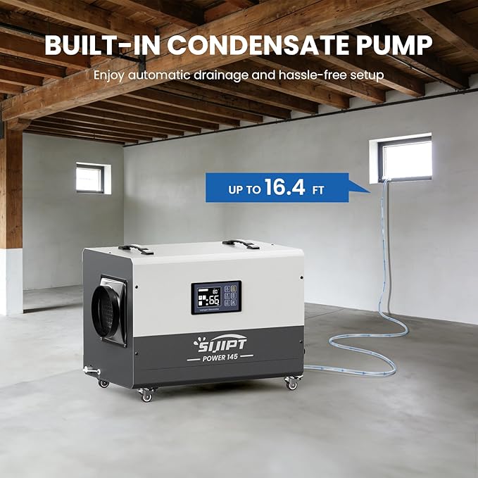 155 Pint Commercial Dehumidifier with Pump, Dehumidifiers for Crawl Space & Basement with Drain Hose, Industrial Dehumidifier with Swivel Caster for Large Space, Large Capacity, Auto Defrost - Image 3