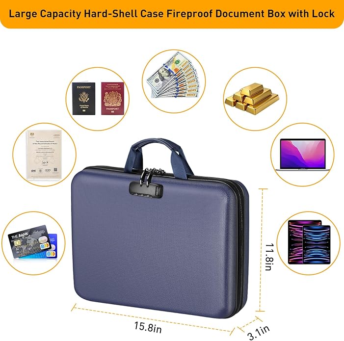Fireproof Document Organizer Bag, 5200℉ File Organizer Safe Box, Hard Shell Document Bag with 13 Pocket Accordion File Folder - Image 4