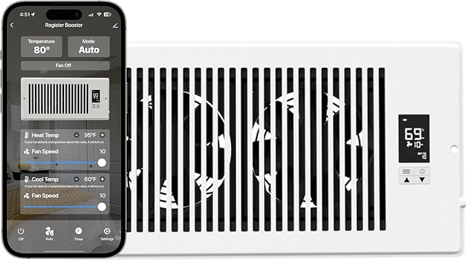 Quietcool Register Booster Fan for 6" x 12" Registers - Smart App Control - Quiet Vent Fan with Auto Thermostat - 10 Speeds by QuietCool