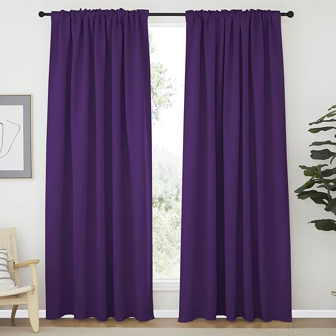 NICETOWN Blackout Curtain Panels Window Draperies - (Royal Purple Color) 62x84 inch, 2 Pieces, Privacy Blackout Cloth Fabric, Living Bedroom Room Divider/Sliding Patio Decor Window Curtains - Image 2