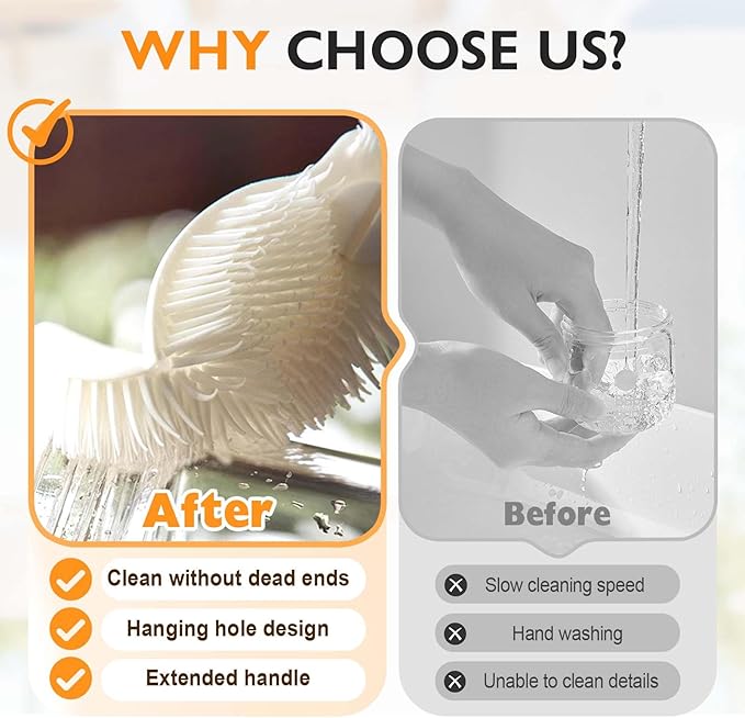 360° Flexible Silicone Bottle Brush with Long Handle, 2025 New Bottle Cleaning Brush, Deep Cleaning Brush for Narrow Neck Bottles, Water Bottles, Baby Bottles, Flasks Soft Bottle Brush (2PC) - Image 6