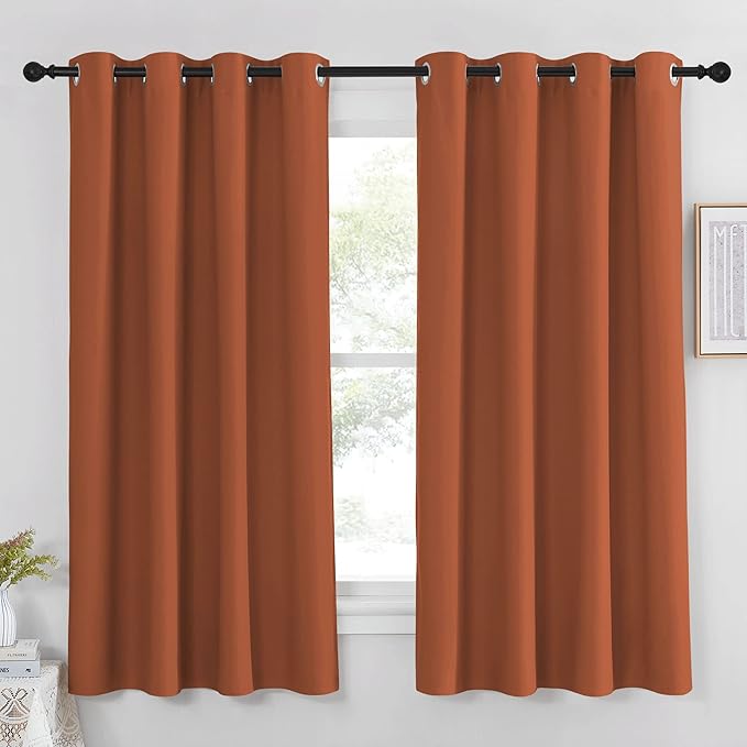NICETOWN Blackout Burnt Orange Curtain for Bedroom 63 inch Length - Grommet Top Room Darkening Sound Reduction Privacy Thermal Drape for Nursery/Living Room, W52 x L63, 1 Panel by NICETOWN