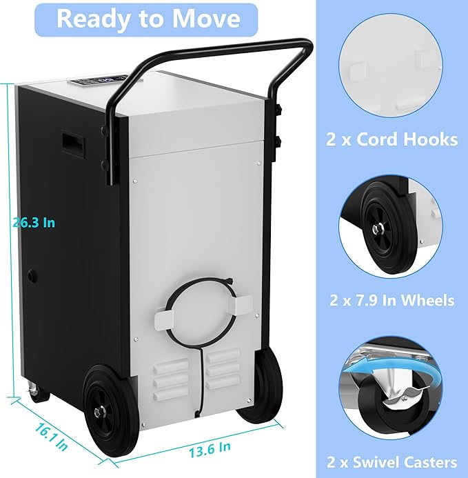 168 Pints Commercial Dehumidifier with Pump and Drain Hose for Basements Home and Large Spaces - Image 4