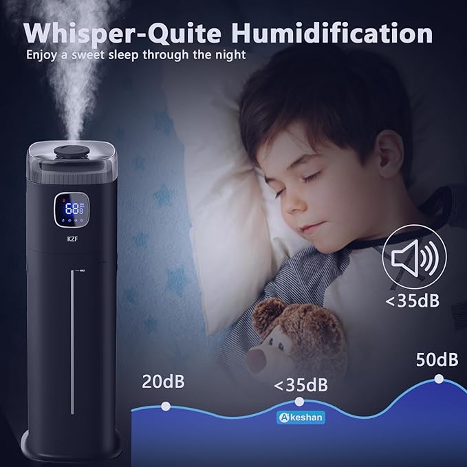KZF Large Humidifier for Bedroom, 9L/2.5Gallon Ultrasonic Cool Mist Humidifier with Humidistat, 360°Nozzle, 350ML/H Big Mist Level, Suitable for Kids Room Livingroom Yoga Office Plant - Image 7