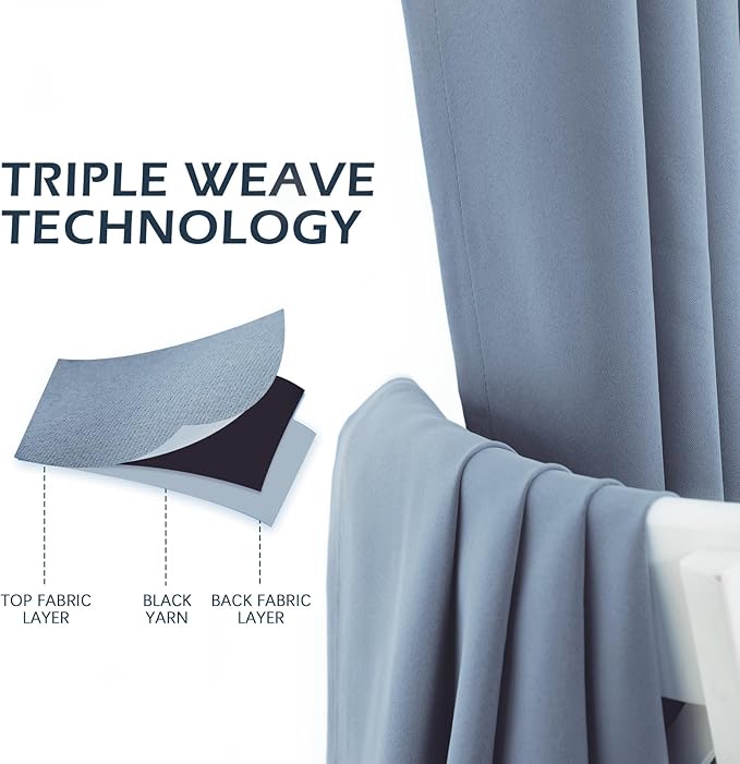MYSKY HOME Dusty Blue Blackout Curtains for Living Room, 90 Inch Long Grommet Room Darkening Curtain for Bedroom, Thermal Insulated Sliding Door Curtains, 1 Curtain Panel, 52 x 90 Inch, Dusty Blue - Image 4