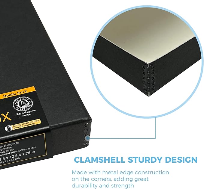 Lineco Archival Folio Storage Box. Metal Edge Archival Boxboard, Clamshell Lid. 9.5 x 12.5 x 1.75 inches. - Image 4