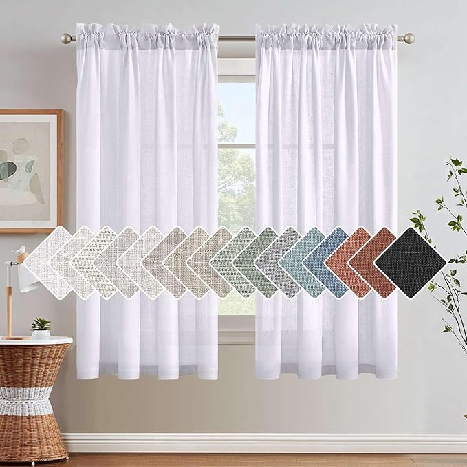 H.VERSAILTEX Linen Curtains Elegant Natural Linen Blended Curtains Energy Efficient Light Filtering/Rod Pocket Window Treatments Panels/Drapes for Livingroom (Set of 2, White, 52 inch W X 63 inch L) by HVERSAILTEX