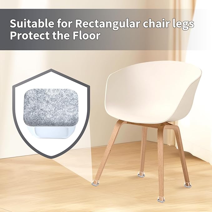Ezprotekt 16 Pcs Rectangle Grey Felt Chair Leg Floor Protectors for Hardwood Floors, Rectangle Silicone Chair Leg Caps, Furniture Leg Covers Cups for Chair Table (Fit W :0.6-0.8", L: 0.9-1.3") - Image 5