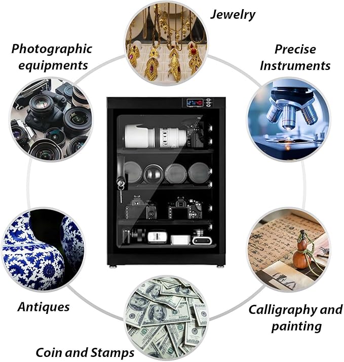 50L Digital Camera Dehumidify Storage, Dehumidifying Dry Cabinet Box, 4 Layers for Camera Lens, Electronic Equipment, Electronic Dry Cabinet Storage with Temp & Humidity LED Screen - Image 6